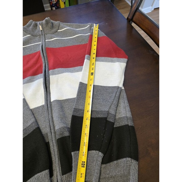 Marx And Dutch Collection L Poly Sweater Men’s Full Zip Stripes Gray Red Black - Picture 4 of 5